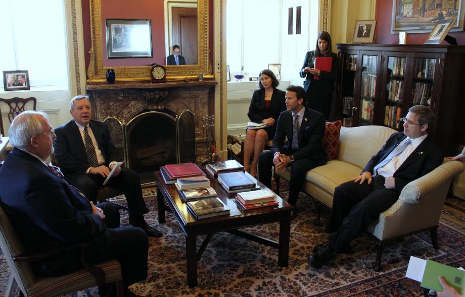 U.S. Senators Dick Durbin (D-IL), Mark Kirk (R-IL), and Representative Aaron Schock (R-IL), met with FEMA Director Craig Fugate to discuss federal disaster assistnace in Illinois.